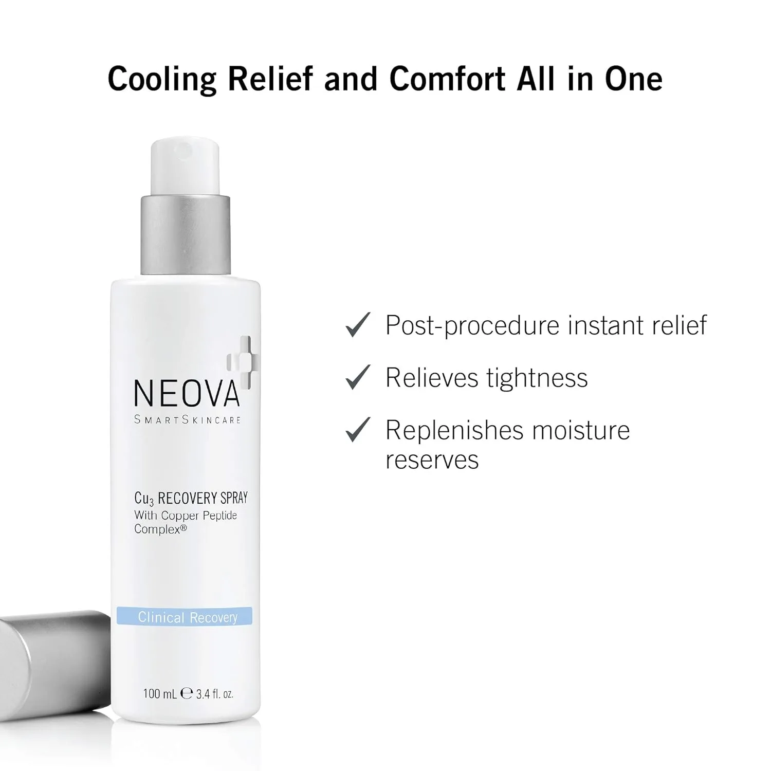 Восстанавливающий спрей NEOVA SmartSkincare Cu3 охлаждает и увлажняет кожу благодаря капелькам комплекса медных пептидов, обеспечивая комфорт и нежность. — фото 3