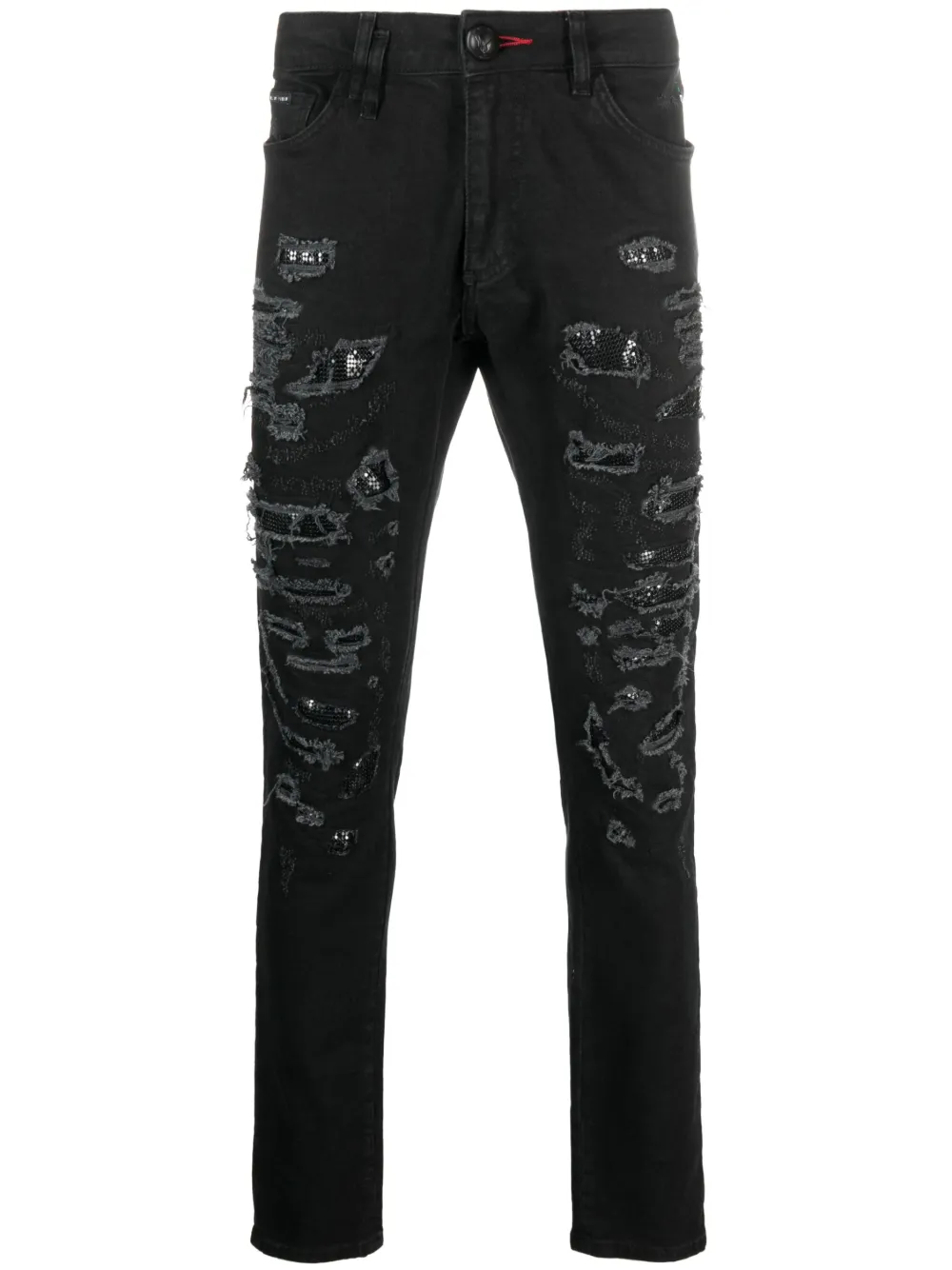 

Узкие джинсы с эффектом потертости Philipp Plein, черный