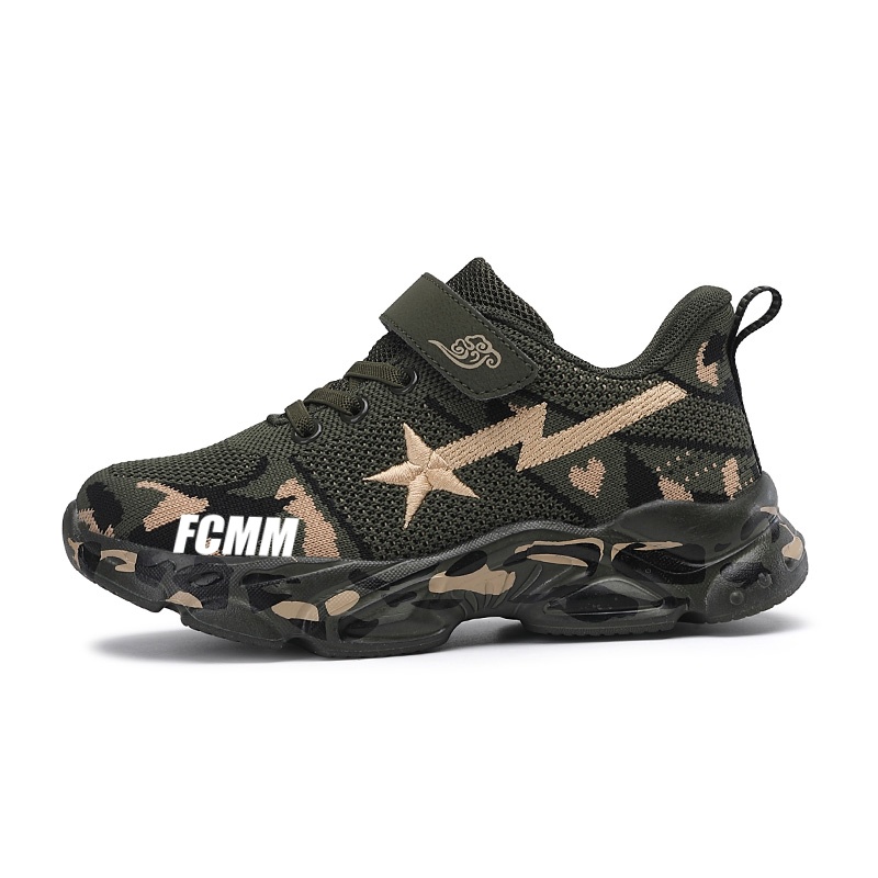 

FCMM Нескользящие и дышащие низкие детские кроссовки для активного отдыха, зеленый камуфляж