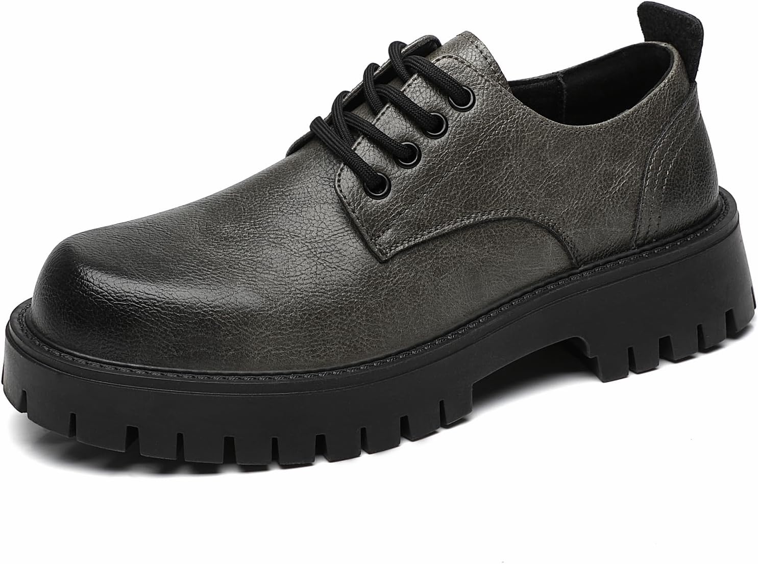 

Мужские кожаные туфли-оксфорды на шнуровке с платформой, круглым носком, массивным каблуком и рифленой подошвой, с мягкой стелькой, дерби, повседневные, классические и офисные деловые туфли Zlnmld, серый