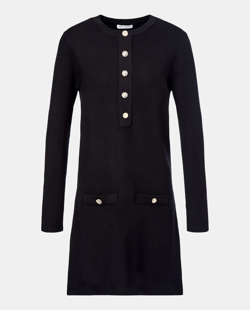 

Вязаное платье А-силуэта с пуговицами Easy Wear, черный