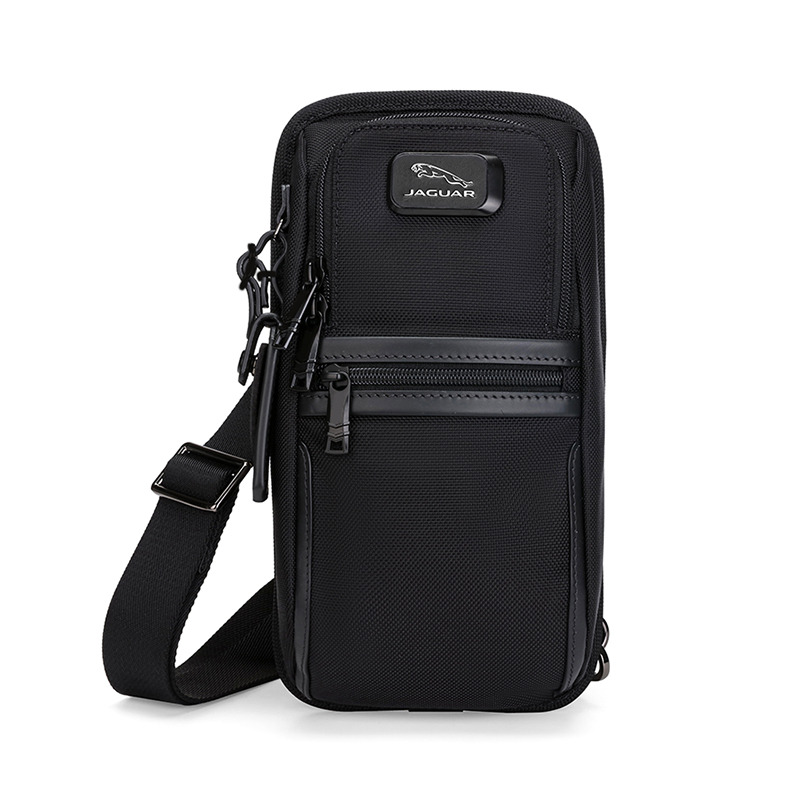 

JAGUAR Кожаная мужская сумка через плечо с нейлоновыми вставками черная, Black