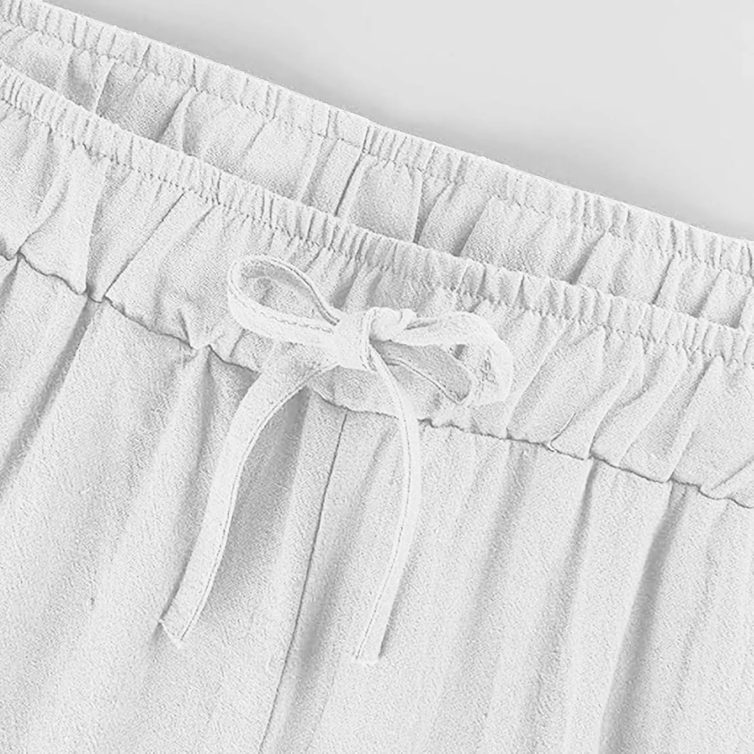 Женские льняные брюки с широкими штанинами, высокой талией, шнурком и карманами, свободные летние брюки для отдыха Generic, белый — фото 3