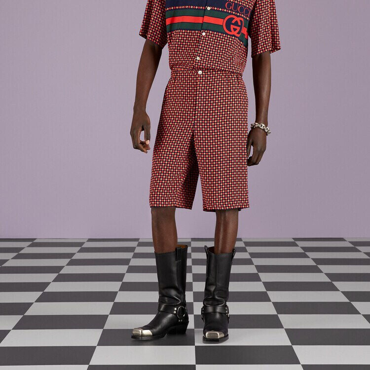 Повседневные шорты мужские красно-коричневые Gucci, коричневый — фото 3