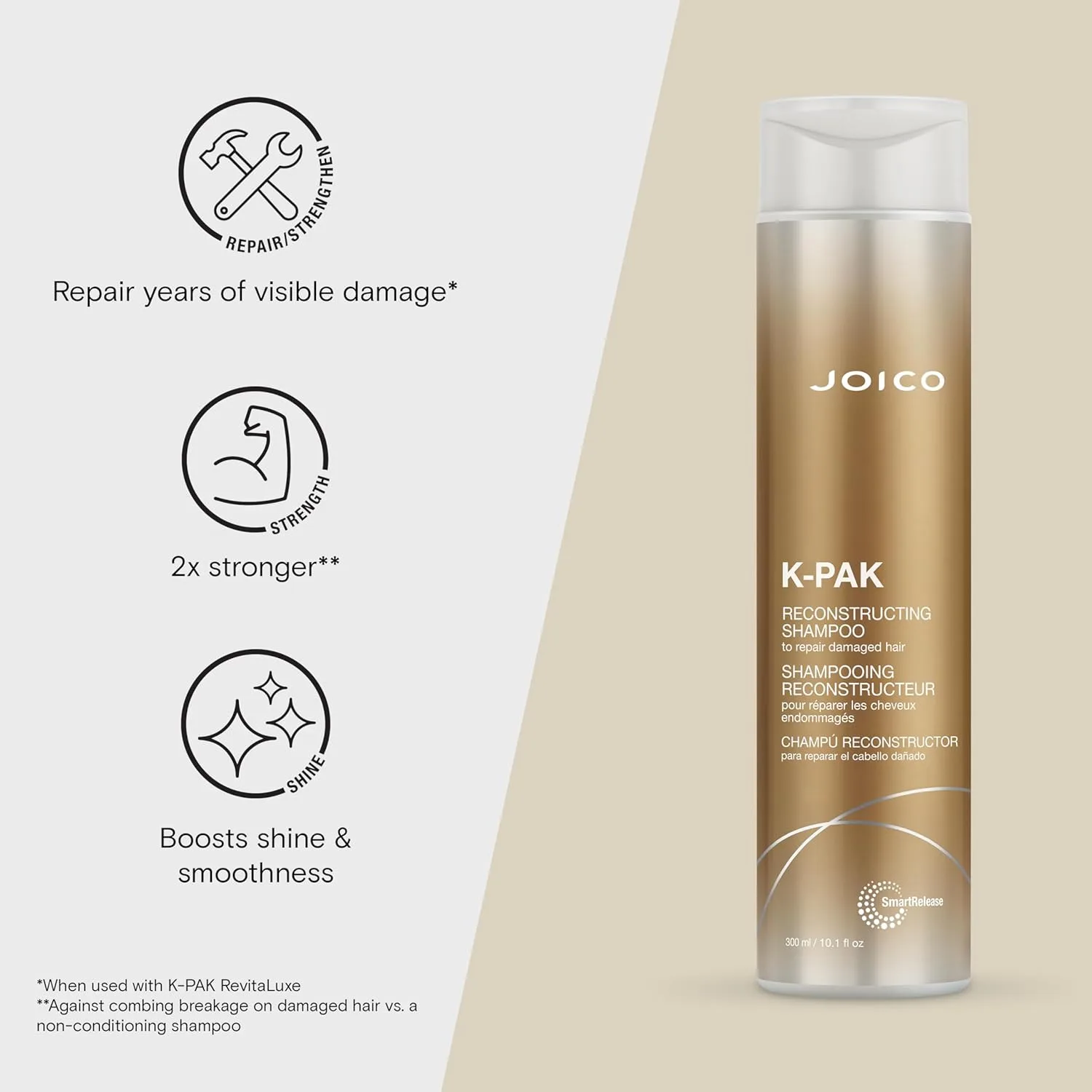 Joico K-PAK Daily Reconstructing Set для поврежденных волос, восстановление блеска, разглаживание и распутывание, устранение статики, с кератином и экстрактом гуаявы — фото 3
