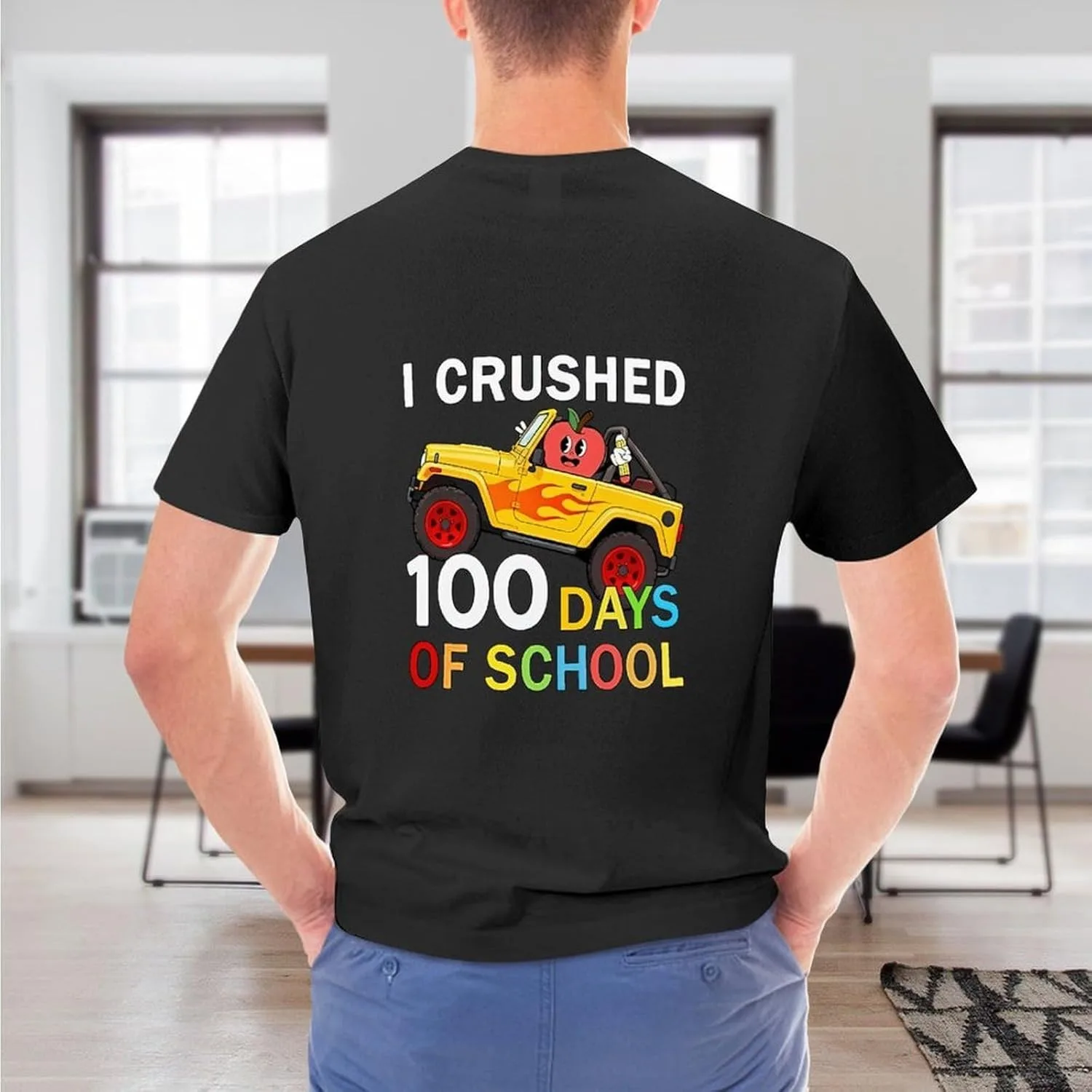 Футболка Funny 100 Days of School - модная, мягкая, дышащая, стильная, простая офисная рубашка для мужчин Generic, черный — фото 2