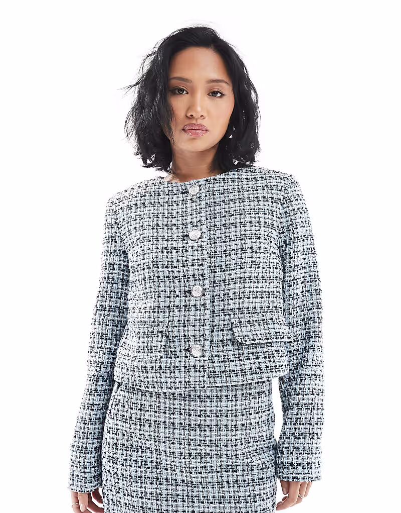 

Укороченный жакет New Look Petite из букле синего цвета