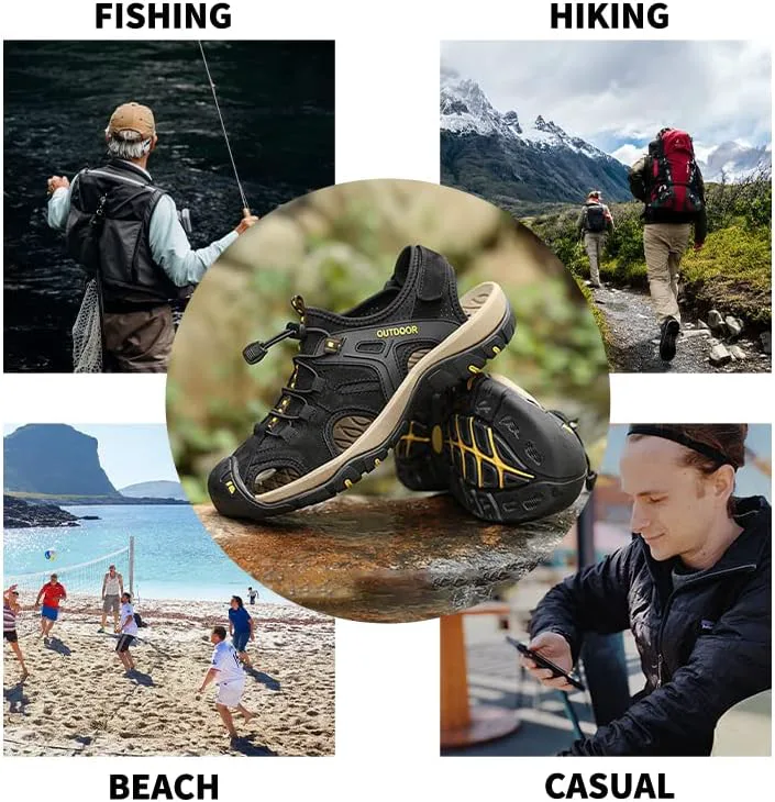 

Мужские спортивные сандалии MGGMOKAY для активного отдыха на улице с закрытым носком, из кожи, подходят для воды, пляжа, лодки и рыбалки, черный