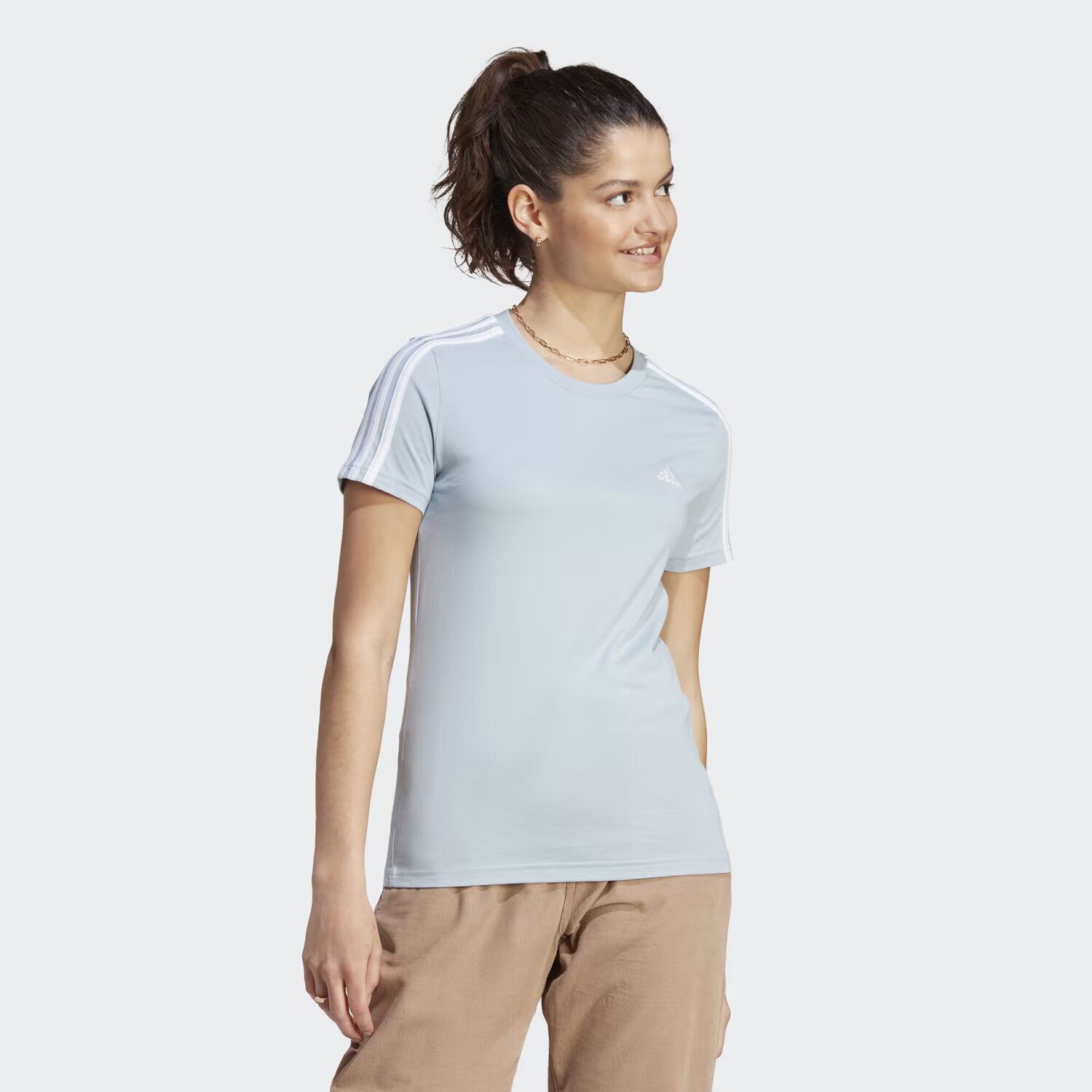 

Узкая футболка Essentials с 3 полосками Adidas, цвет Wonder Blue/White