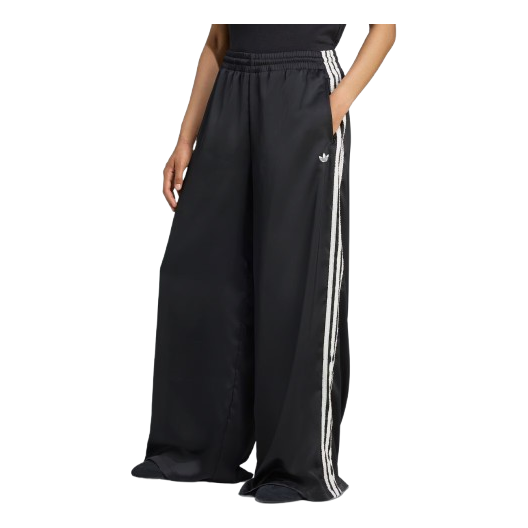 (WMNS) Спортивные брюки Adidas из атласа с широкими штанинами, оборками и тремя полосками, черные — фото 2