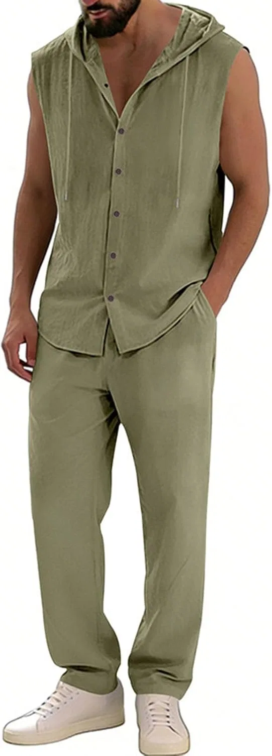 Мужской спортивный костюм из 2 предметов, джоггеры и безрукавка, Army Green — фото 3