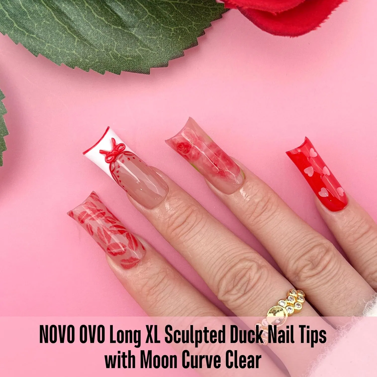 Накладные ногти «Duck Nails XL» с С-изгибом от NOVO OVO Novo Ovo, Long Xl Sculpted Duck Nail Tips With Moon Curve Clear_240Pcs_Eu — фото 4