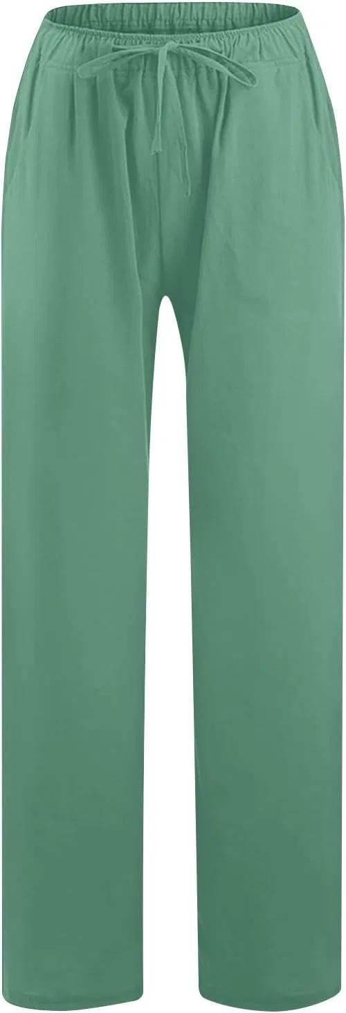 Брюки повседневные со шнурком, из льна, Mint Green — фото 3