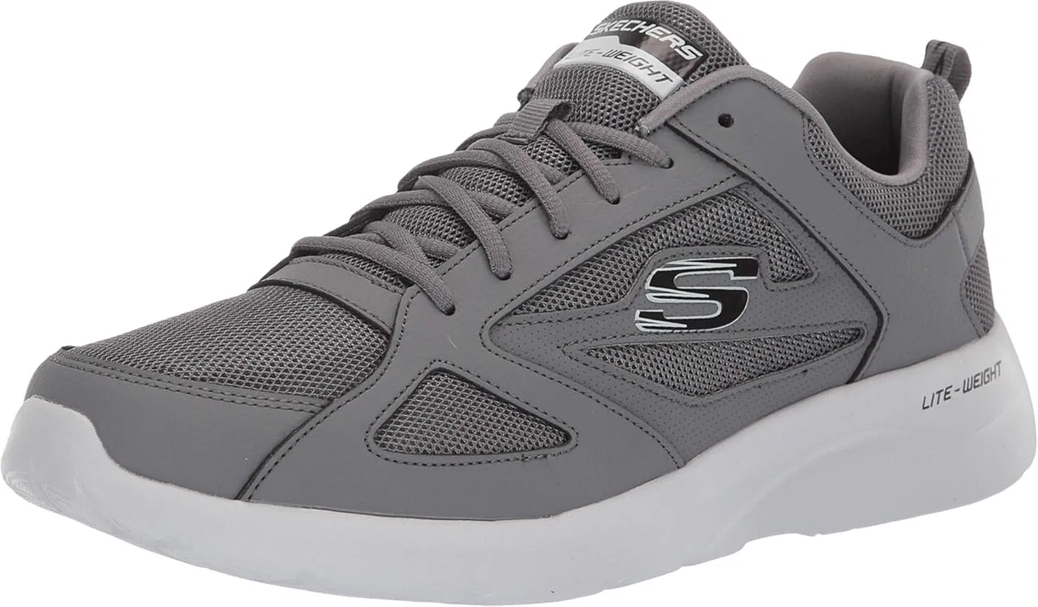 Мужские кроссовки Skechers Dynamight 2.0 Fallford, Charcoal Leather Mesh Pu Black Trim — фото 2
