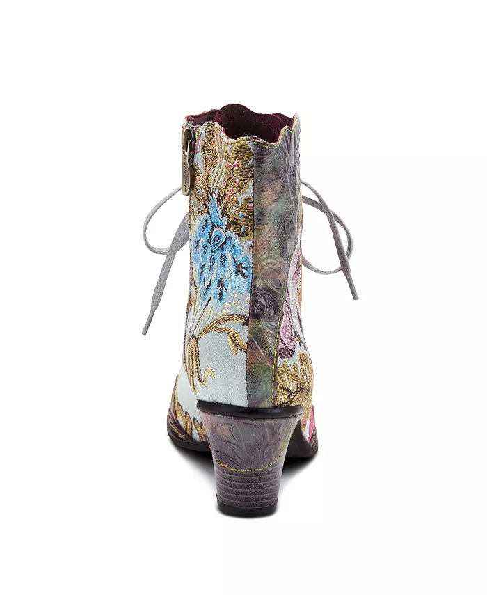 L’Artiste Women’s SIREN вышитые цветочные ботильоны на шнуровке с тисненой кожей, фигурным кантом и коническим каблуком L'Artiste, зеленый — фото 4