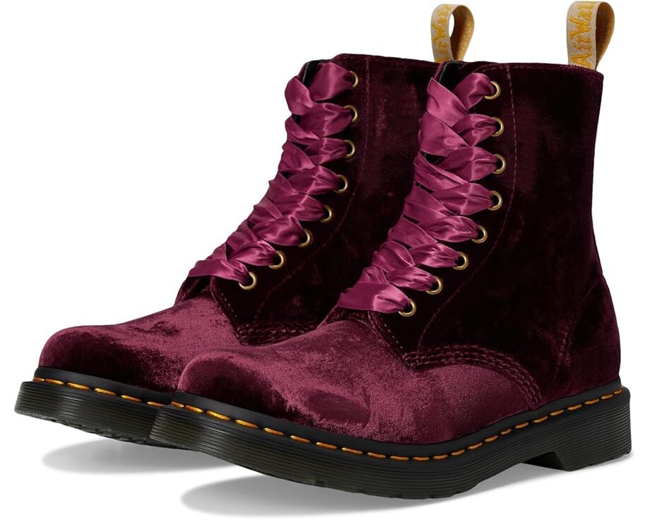 Ботинки Dr. Martens Vegan 1460 Pascal Velvet, вишневый
