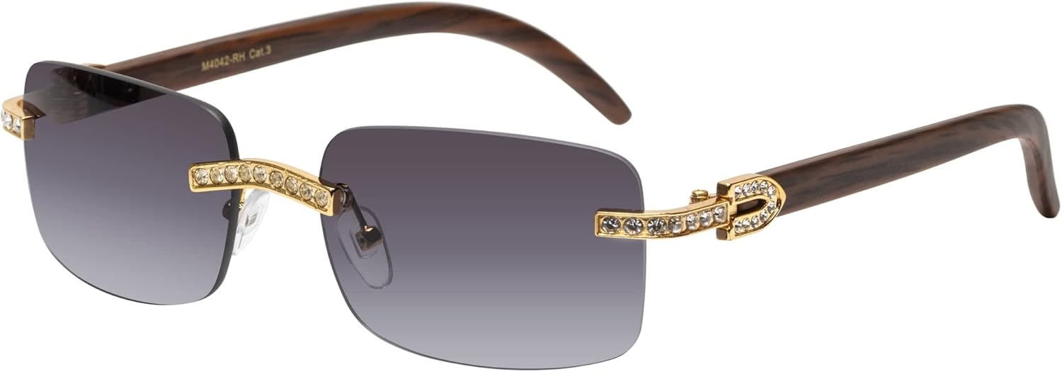 

Солнцезащитные очки в стиле ретро-винтаж без оправы с прозрачными линзами для женщин и мужчин, роскошные очки, модные очки с кристаллами и деревянными линзами FLAWLESS EYEWEAR, Gold/Smoke