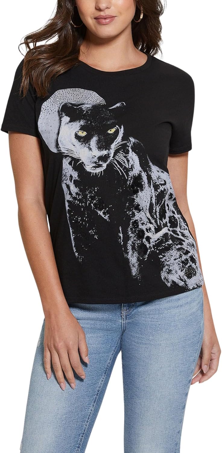 

GUESS Женская Футболка с Коротким Рукавом Panther Moon Easy, Jet Black