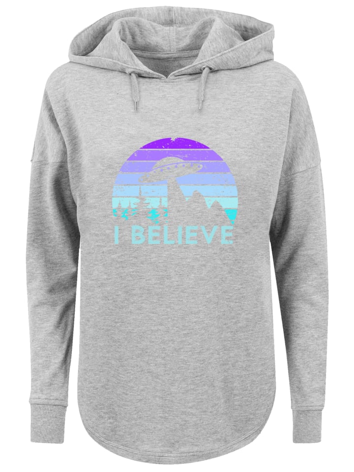 

Толстовка большого размера с принтом I BELIEVE UFO Alien Spaceship Retro серого цвета F4NT4STIC