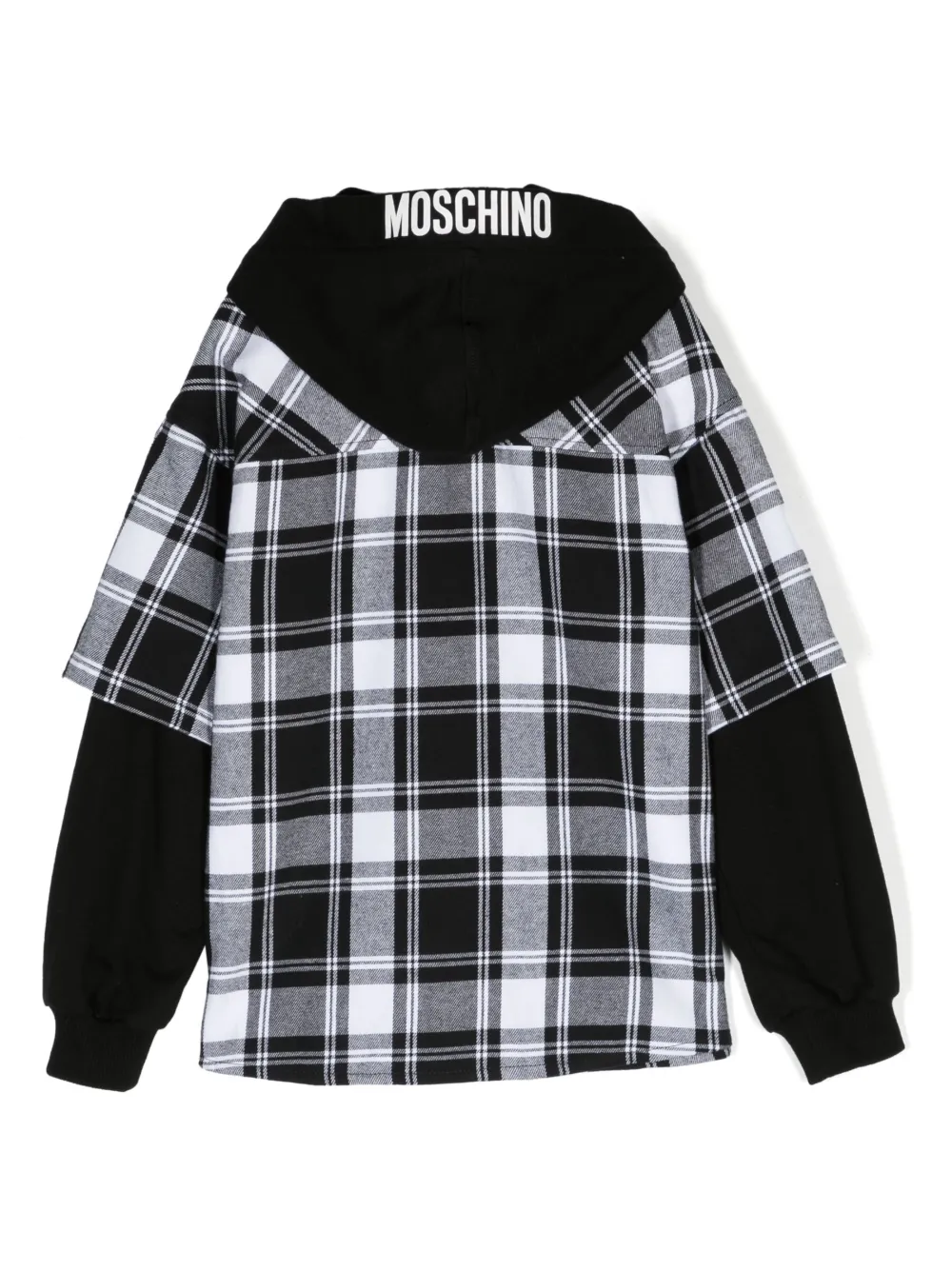 Клетчатая рубашка с капюшоном и нашивкой Teddy Bear Moschino Kids, черный — фото 2