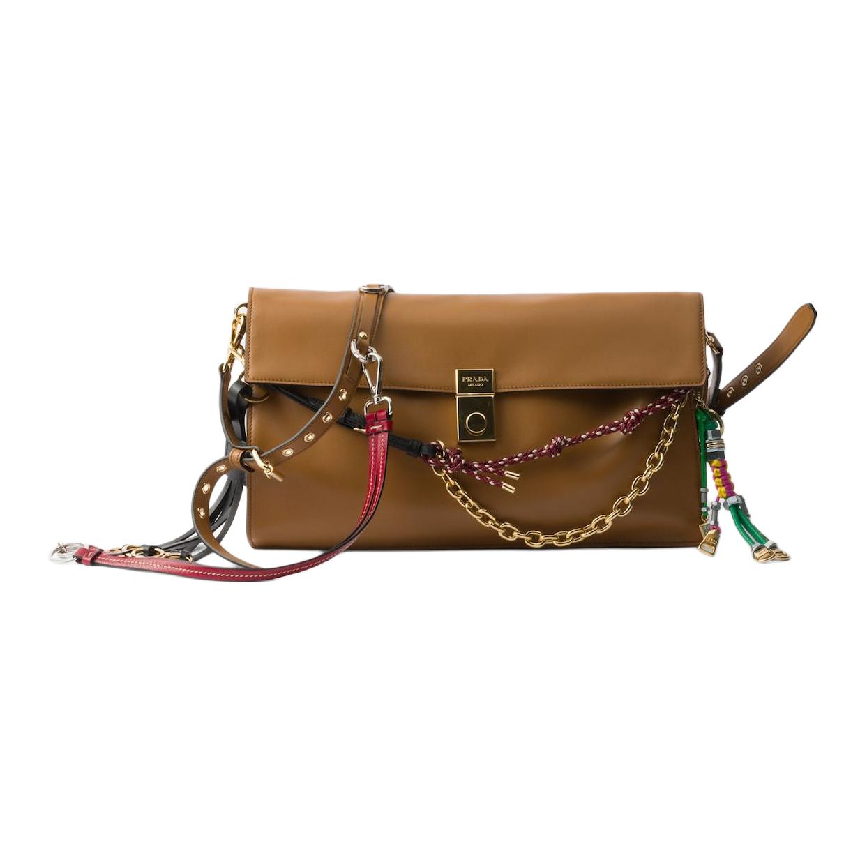 

PRADA Мягкая кожаная сумка через плечо Tubas женская карамельная