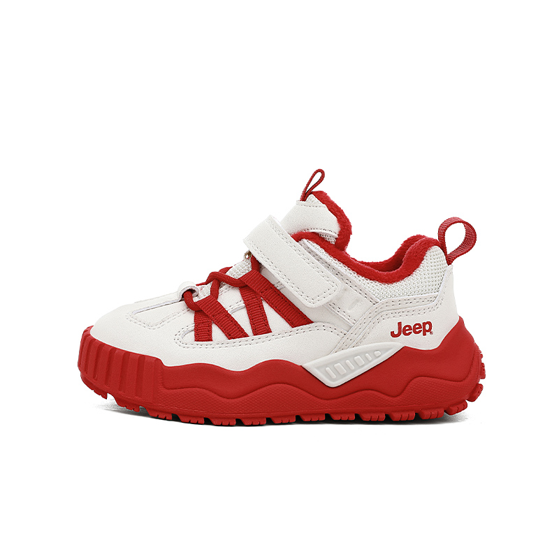 

Термостойкие противоударные детские кроссовки Low top из искусственной кожи для улицы Jeep, koi красный-fleece-lined thin cotton