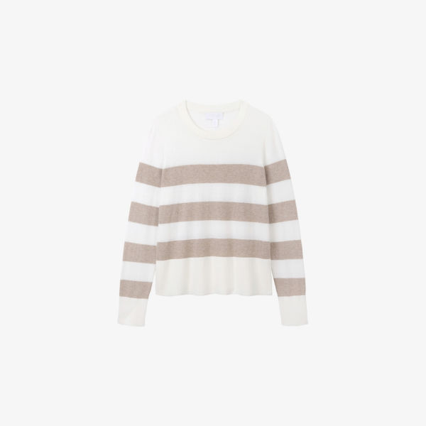 

Джемпер с круглым вырезом из хлопковой смеси в полоску The White Company, цвет porcelain