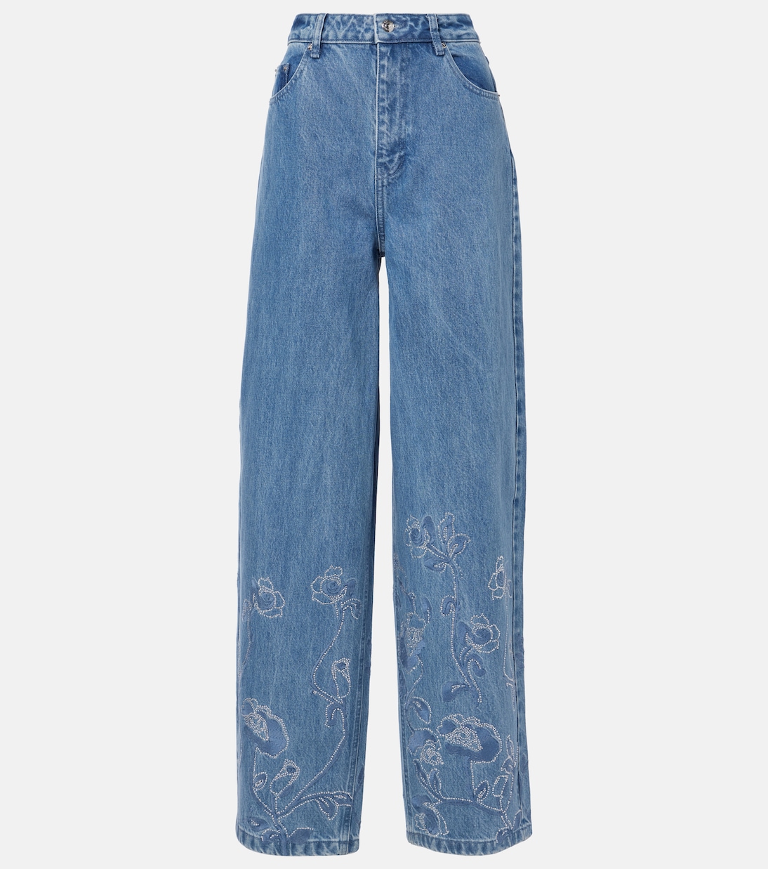 

Джинсы широкого кроя с цветочным принтом Rotate, Medium Blue Denim