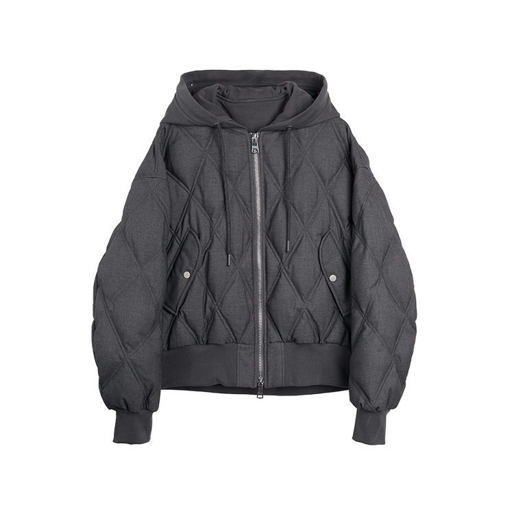 

ELLE Пуховик Women's Medium Gray с капюшоном, умеренный фасон, двухслойный