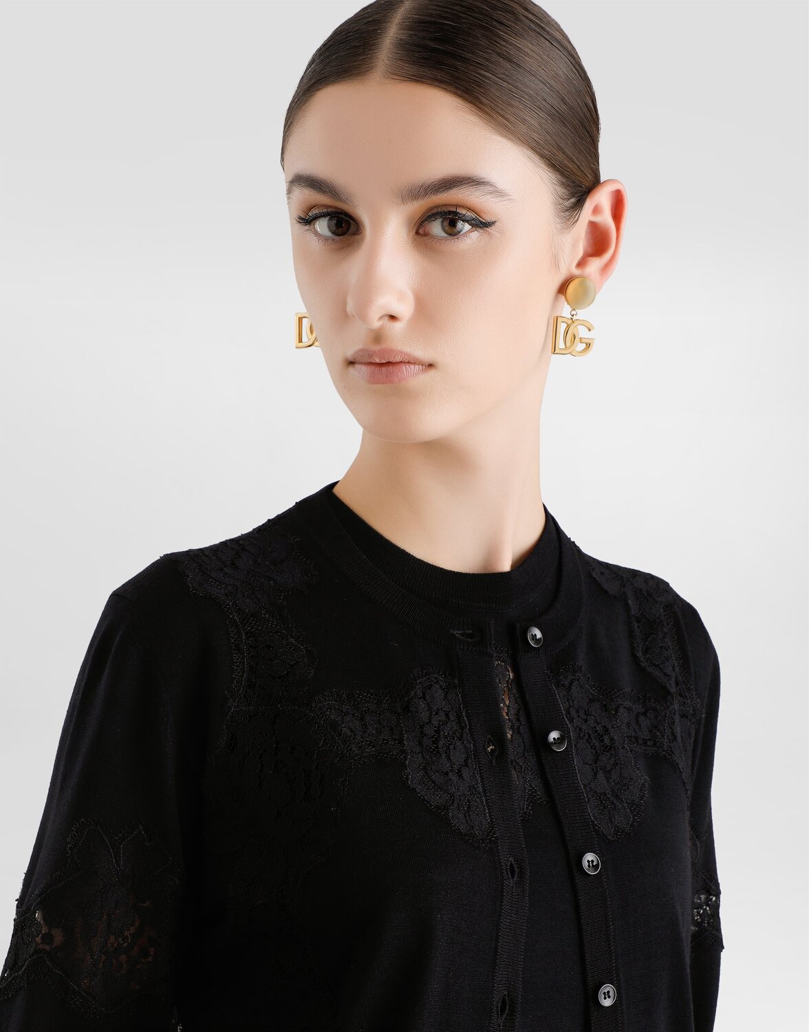 Шерстяной кардиган с кружевом Dolce & Gabbana, черный — фото 4