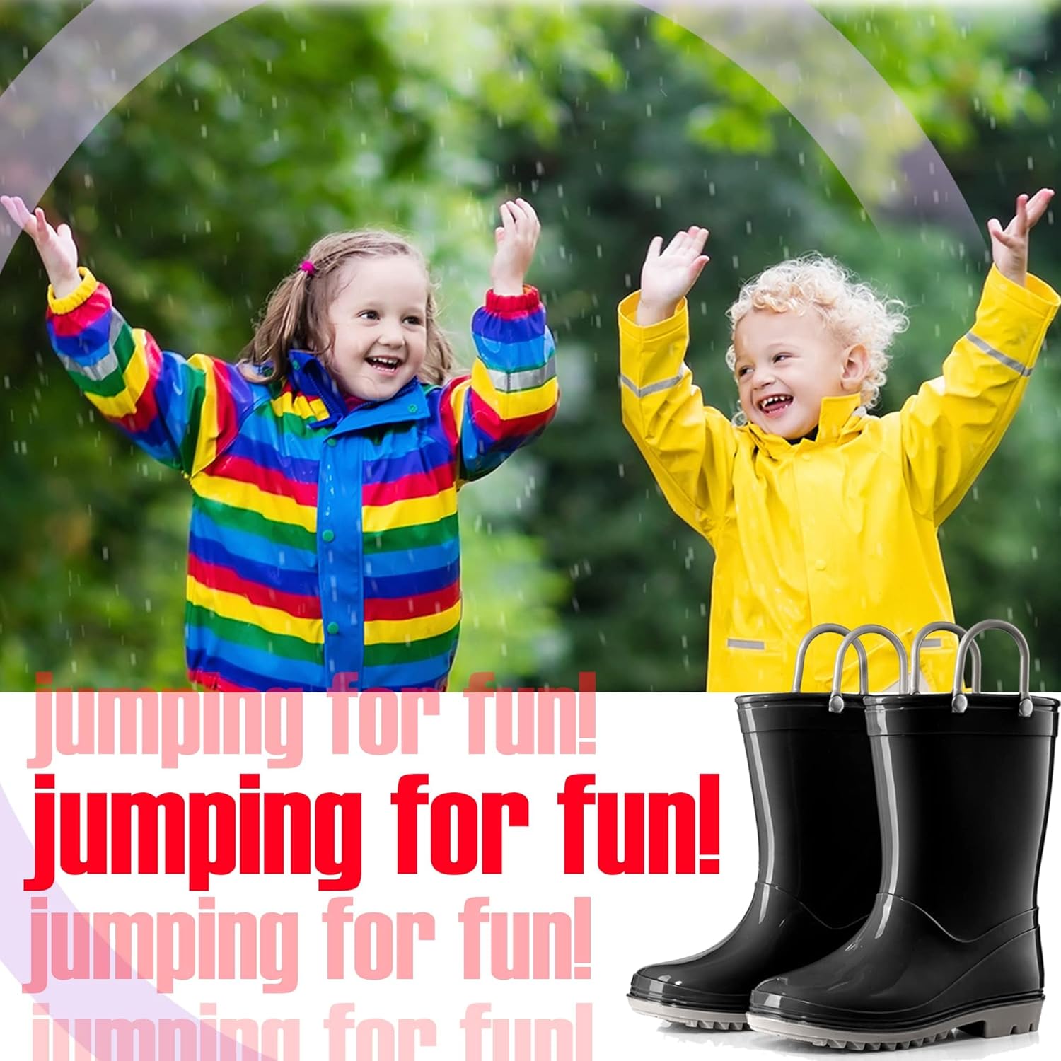 Водонепроницаемые ПВХ сандалии Puddle Play для малышей и детей с ручками для легкого надевания - легкие противоскользящие сапоги для мальчиков и девочек, черный/серый — фото 4
