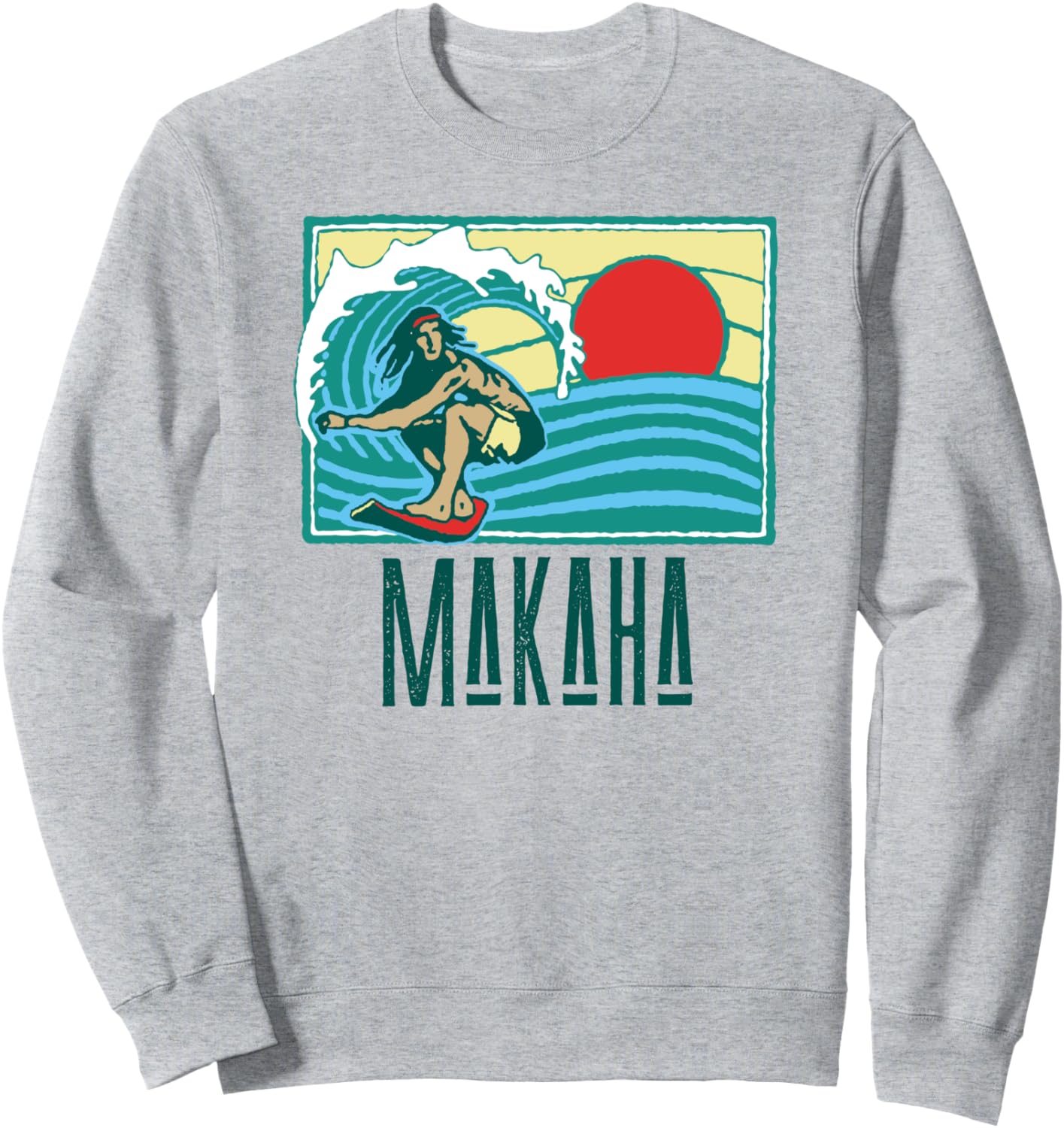 

Винтажная толстовка с графическим принтом «Серфер и волна» от Makaha Hawaii Shaka Aloha Surf Company, серый