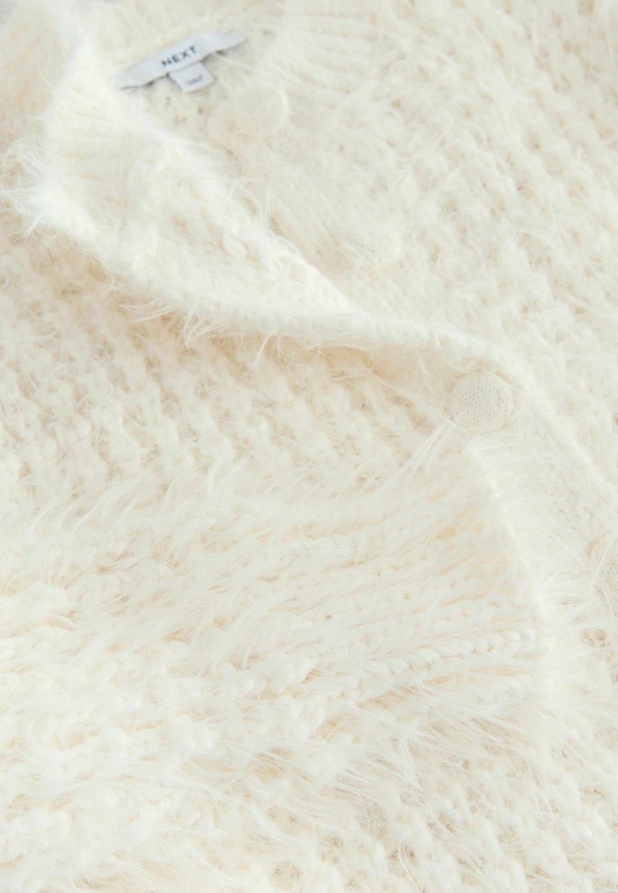 Кардиган Next REGULAR FIT-FUZZY TEXTURED CREW NECK, Ecru/Beige — фото 2
