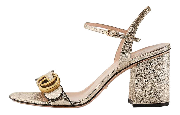 Сандалии из металлизированной кожи на среднем каблуке Gucci