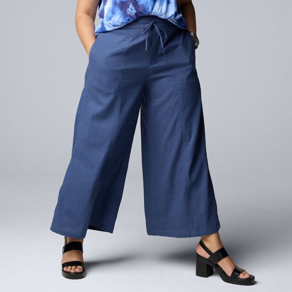 

Широкие льняные брюки больших размеров Simply Vera Vera Wang, цвет moonbeam blue