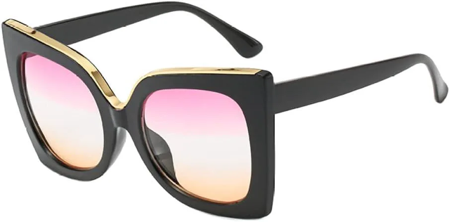 

Большие солнцезащитные очки для женщин, большие солнцезащитные очки «кошачий глаз», женские очки с защитой от ультрафиолета UV400 LANGSER, Blakc Pink Yellow