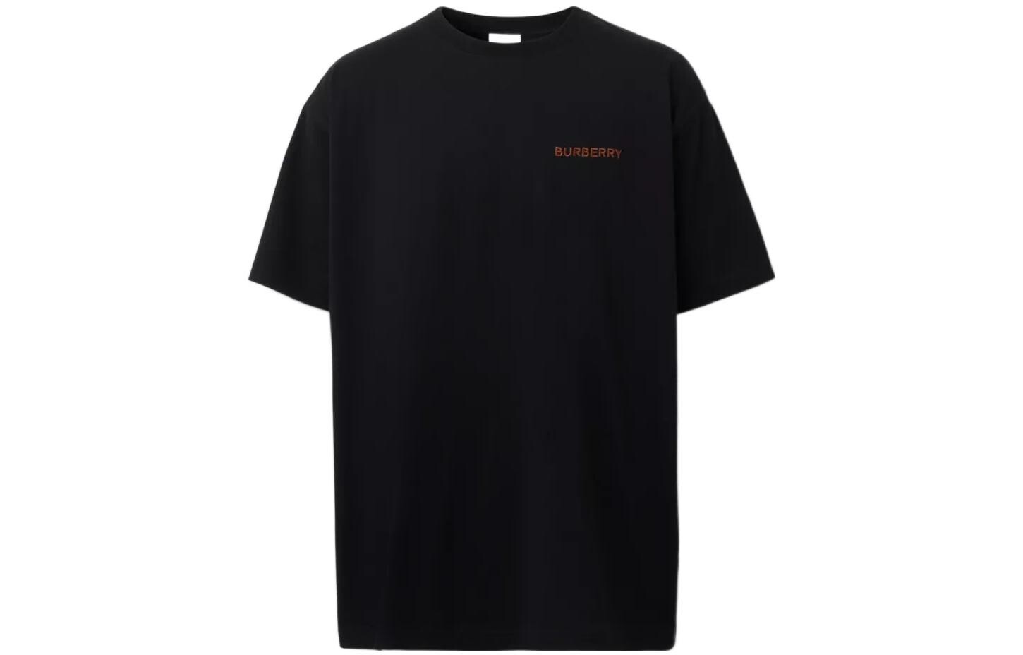 

Хлопковая футболка оверсайз с прострочкой и монограммой Burberry, черная, цвет Black