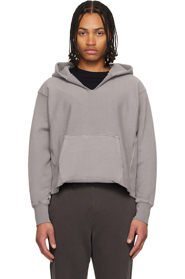 

Les Tien Серая плотная укороченная толстовка с капюшоном из необработанного материала