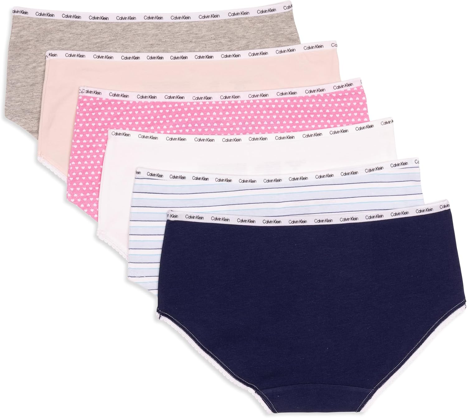 Комплект из 6 пар нижнего белья Calvin Klein Girls Hipster из хлопка с пико-декорацией, Ck Stripes — фото 2