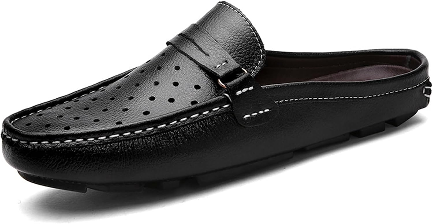 

Мужские летние слипоны Abborora, дышащие кожаные лоферы без задника, повседневная и деловая обувь, черный