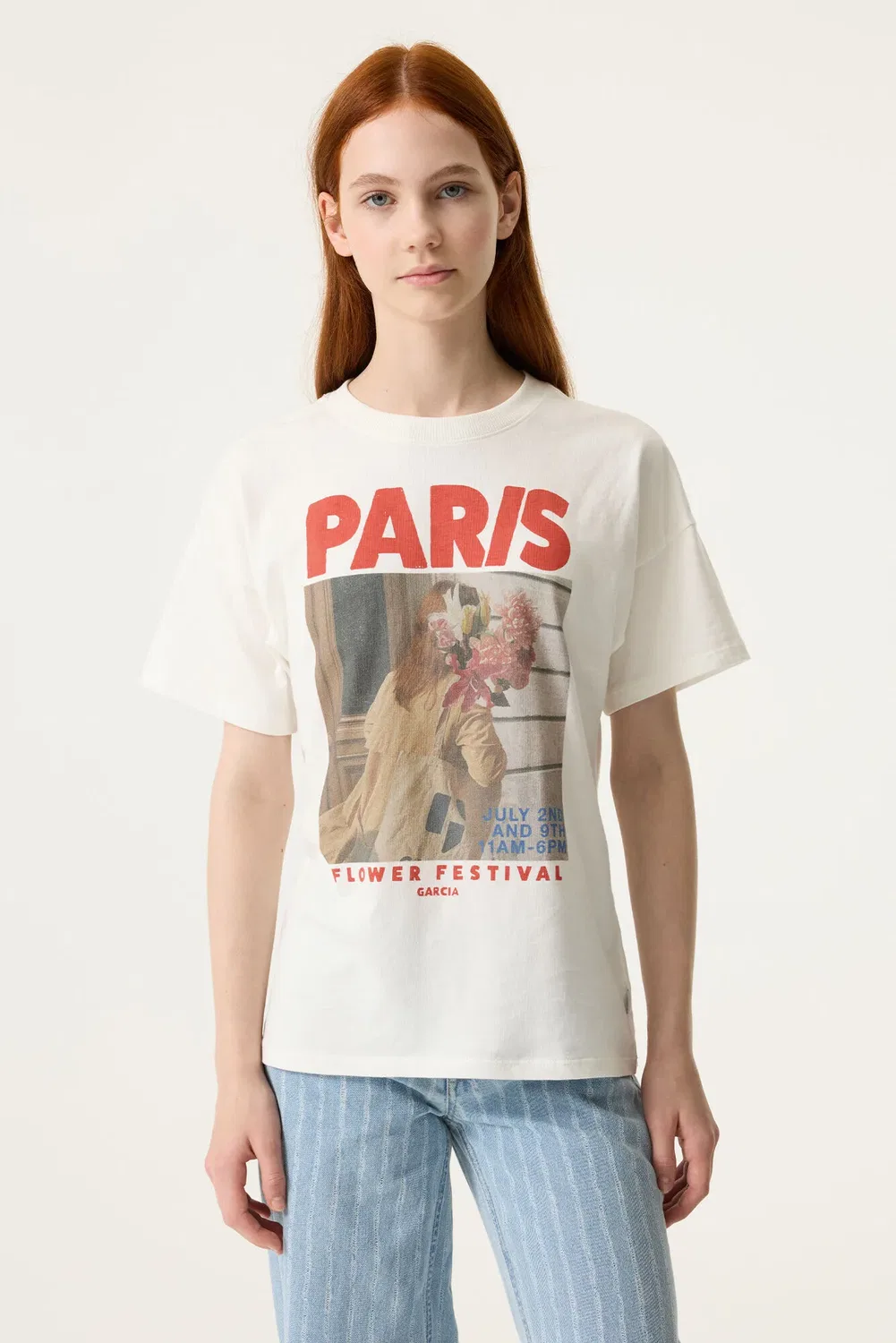 Футболка с принтом Garcia, off white — фото 3