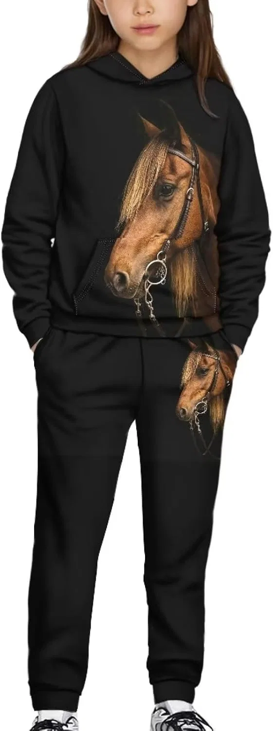 Детский спортивный костюм с принтом Yuuxorilu, 2 предмета, цвет Horse-black