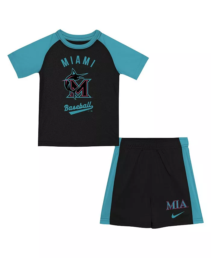 

Детский комплект Miami Marlins 2025 City Connect: футболка и шорты, черный/бирюзовый (2 предмета) Nike