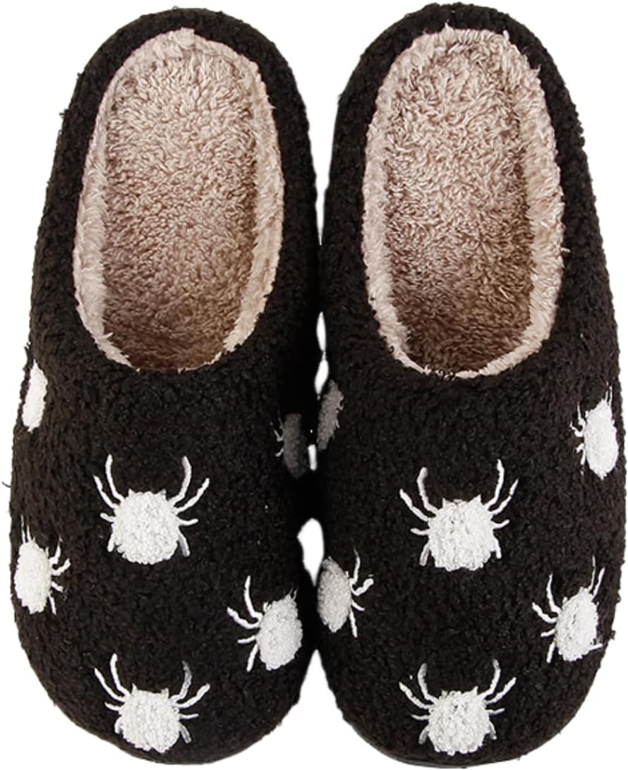 

Тапочки с тыквами на Хэллоуин для женщин и мужчин, уютные плюшевые тапочки с эффектом памяти для дома для пары Poispois, черный