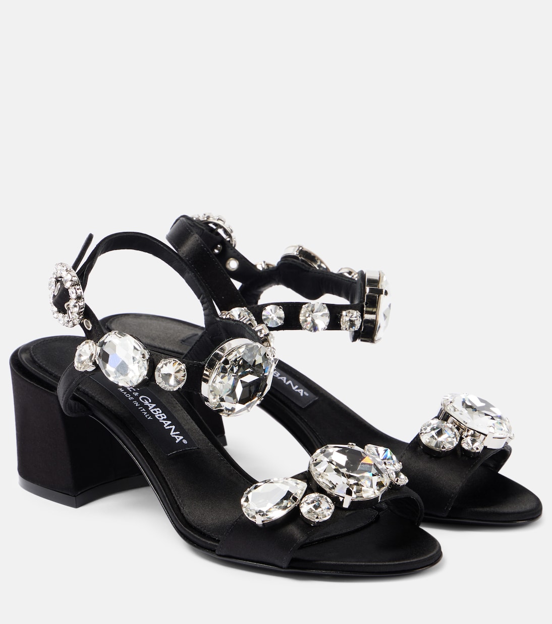 Кира 60 декорированные атласные сандалии Dolce&Gabbana, Nero/Crystal