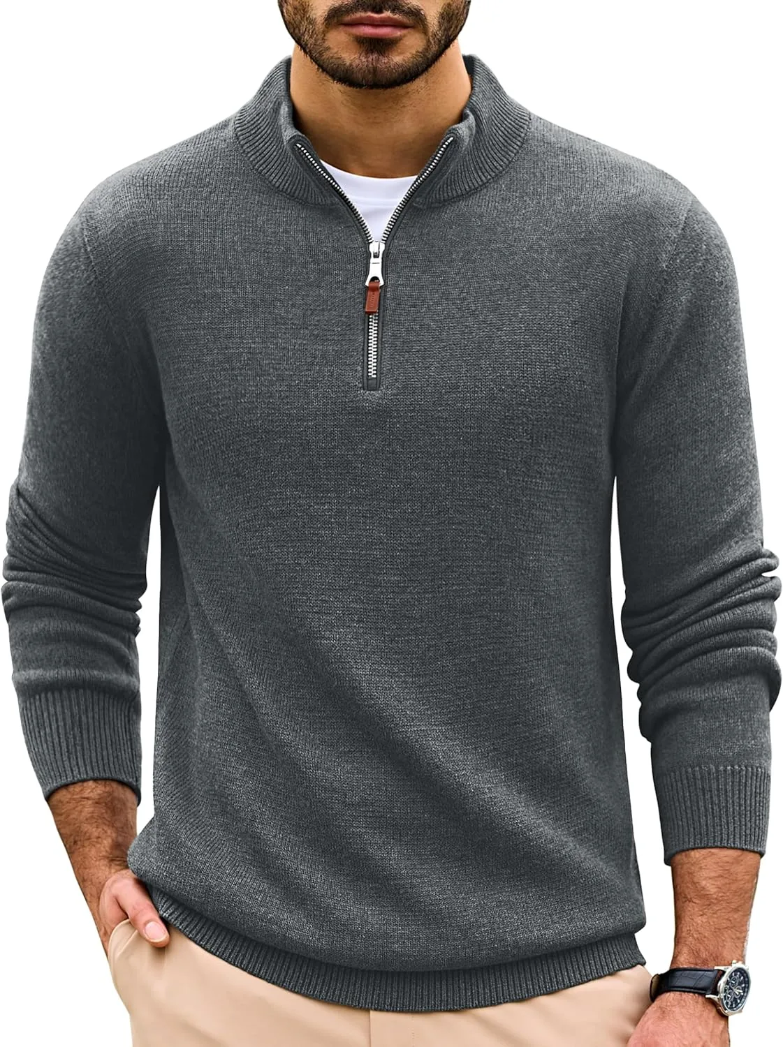 

Cotrasen мужской свитер-полузип с длинными рукавами и воротником-стойкой