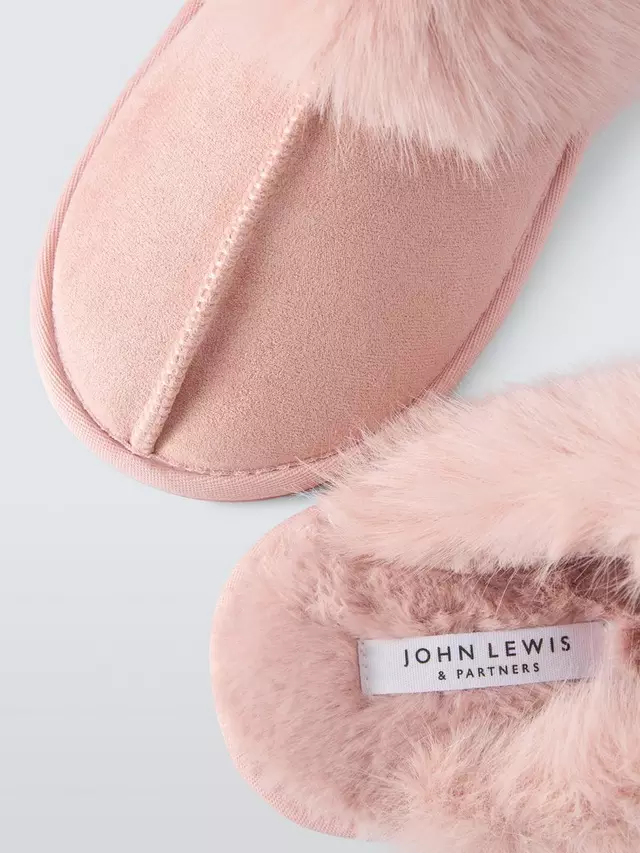 Тапочки John Lewis John Lewi Microsuede Fluffy Faux Fur Mule, розовый — фото 4