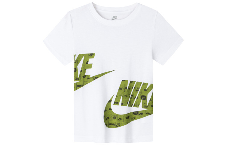 Удобный топ с короткими рукавами и эластичной резинкой на талии Nike с круглым вырезом и надписью, повседневный спортивный костюм, детский стиль, цвет Grape leaf green — фото 3