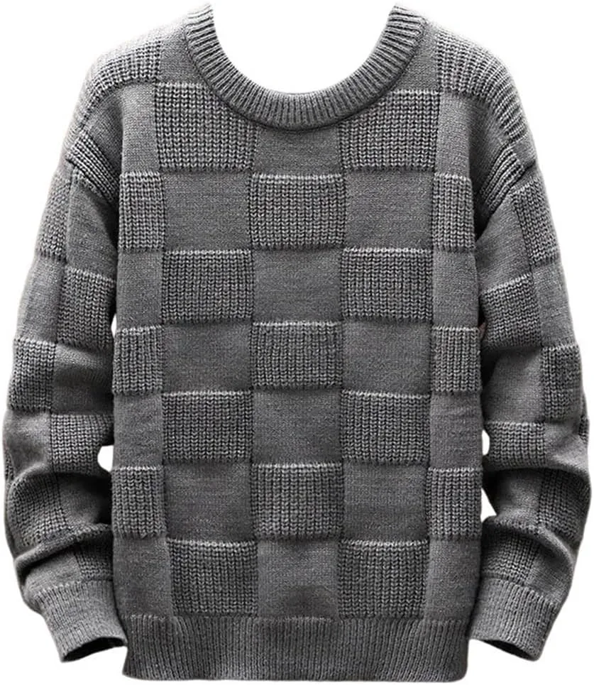 

Свитер мужской вязаный с узором "алмаз" для отдыха на природе, дышащий, с круглым вырезом