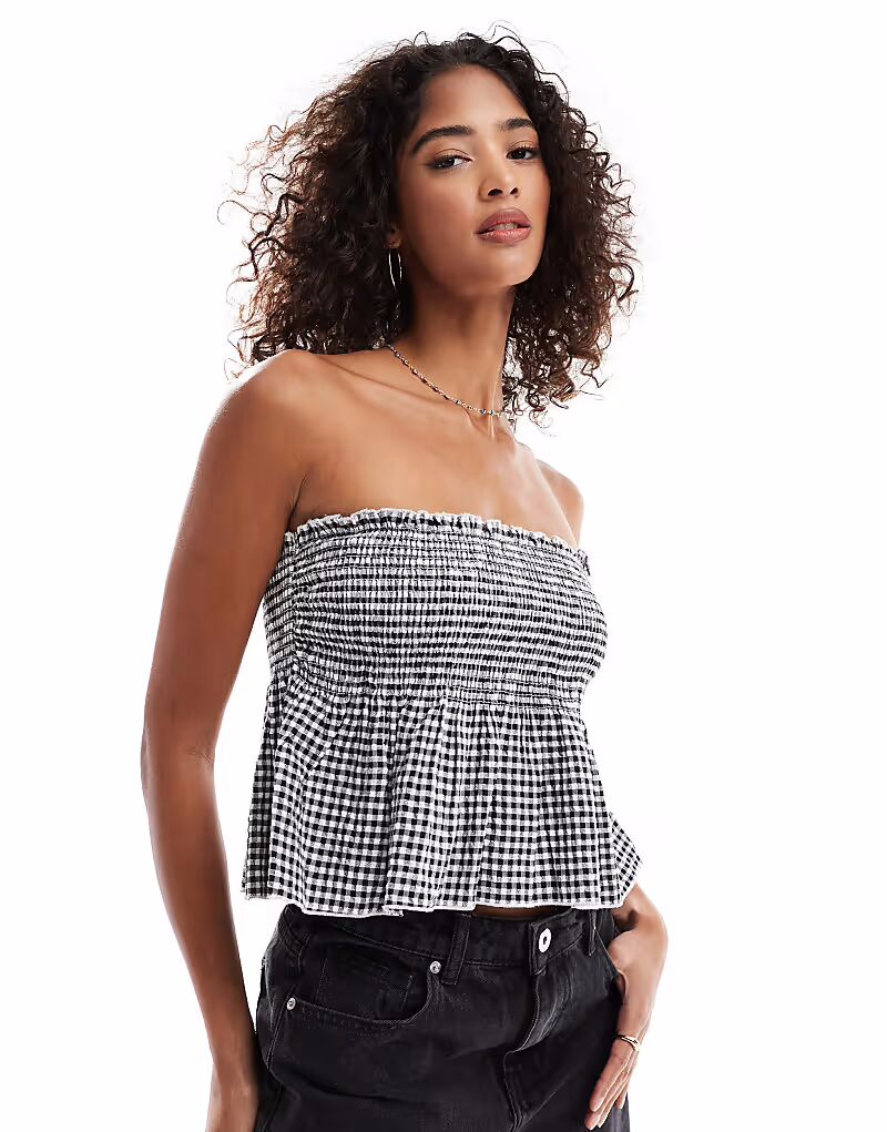 

Топ бандо из хлопка в клетку в черную клетку Cotton:On